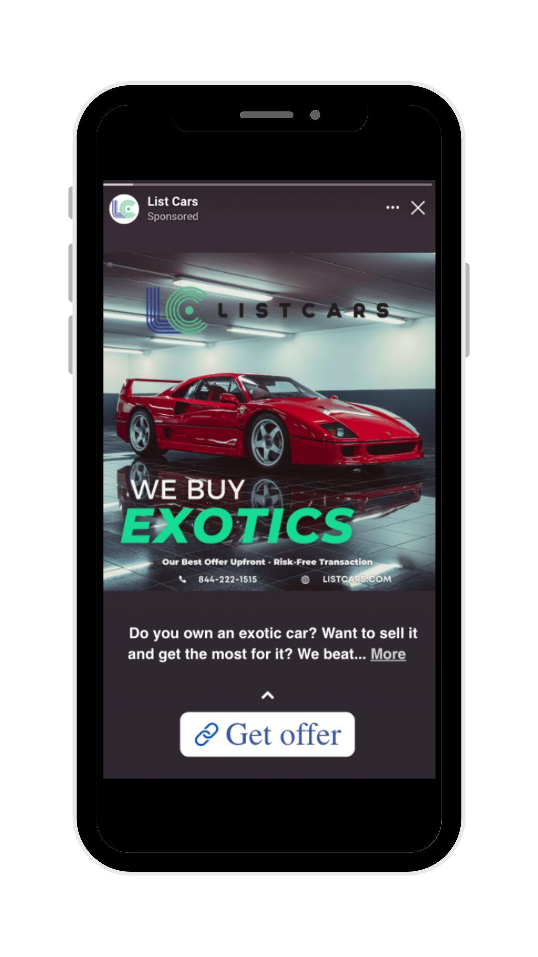 Meta ad mockup β We Buy Exotics campaign