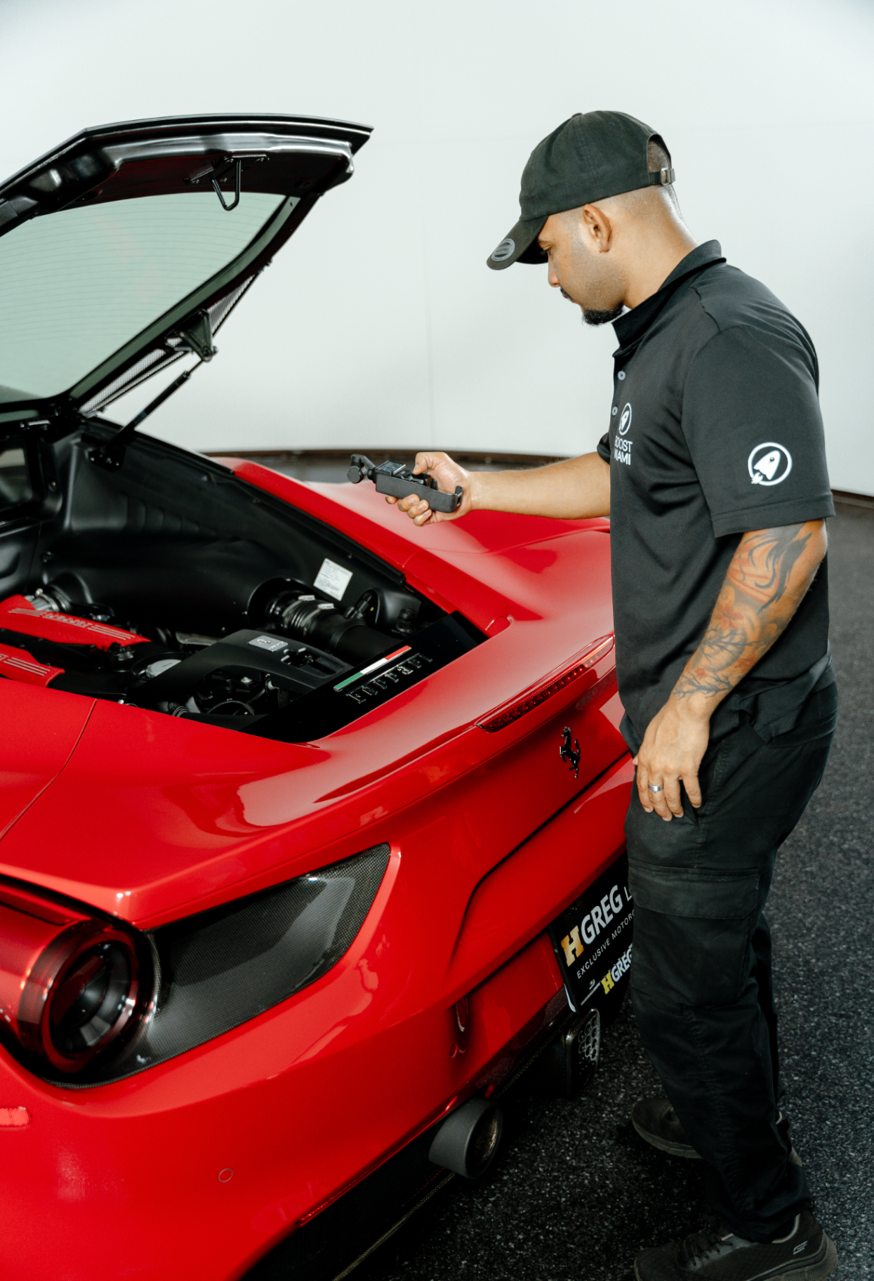 Detail shots of a Ferrari 488 engine bay
