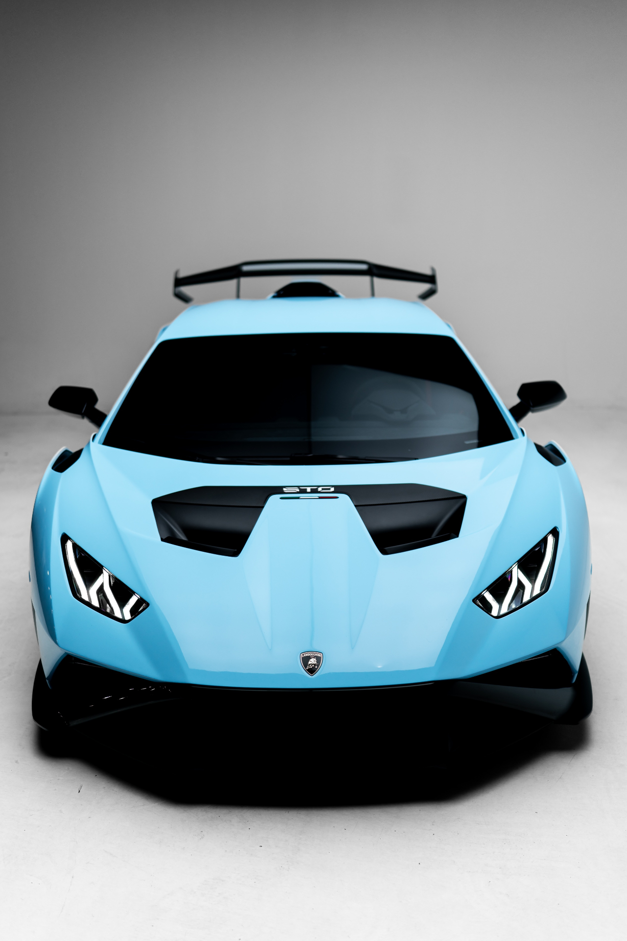 Baby blue Lamborghini Huracan STO front view
